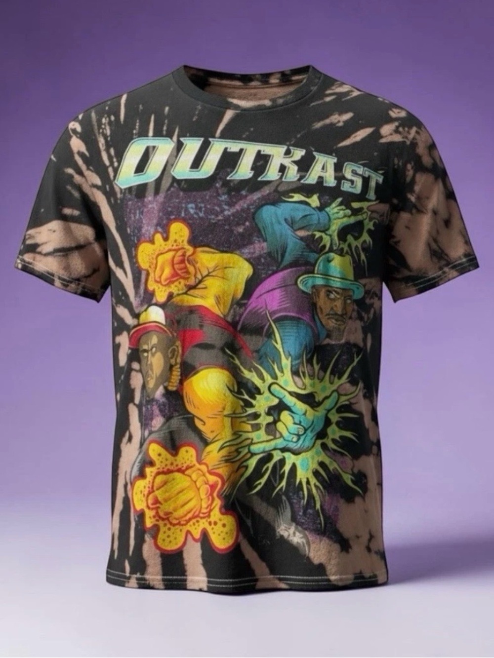 Outkast Graphic T Shirt Super Hero Tye Dye Andre 3000 Big Boi Black Small Tee